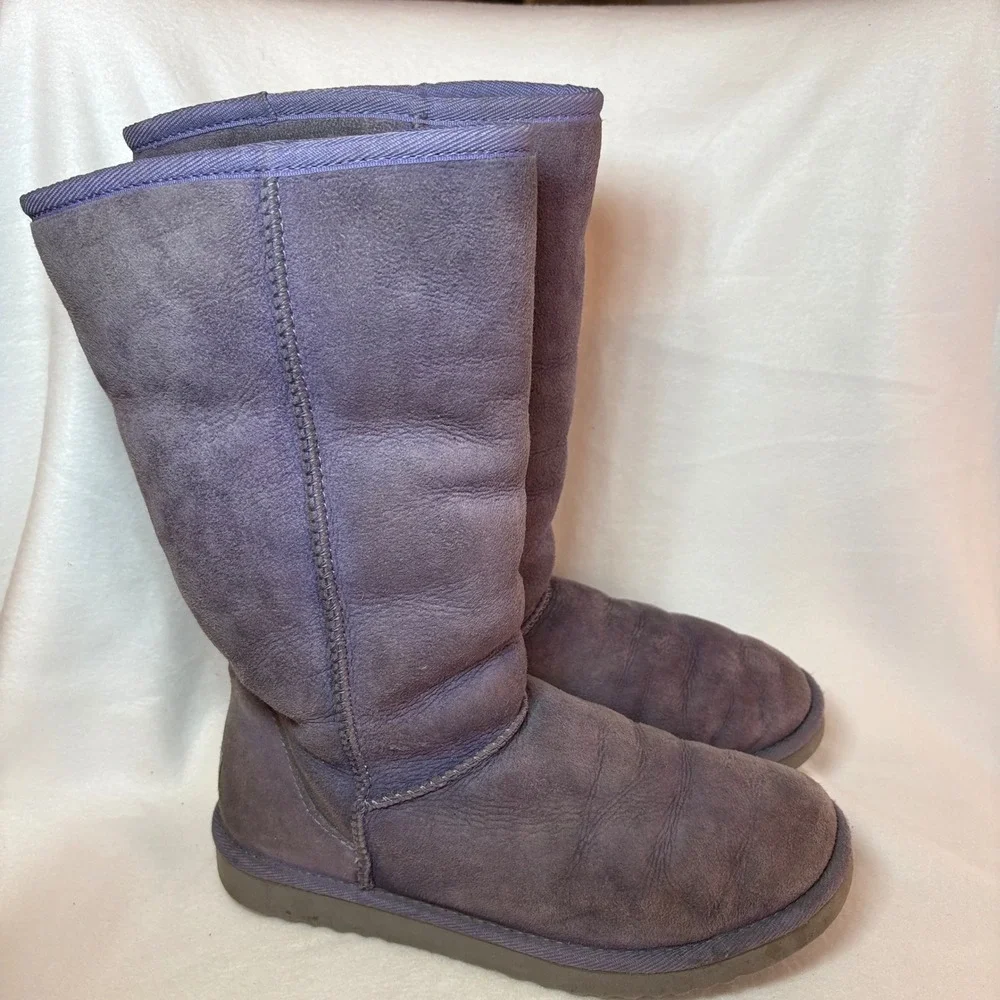 UGG Australia Classic Tall Purple Suede Sheepskin Boots Womens 5815